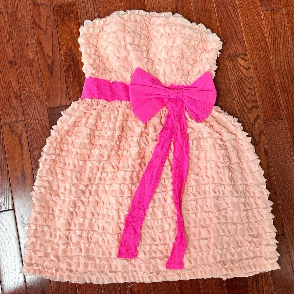 Vintage Minuet Girly Feminine Layered Ruched  Ruffled Rose Hot Pink Mini Dress